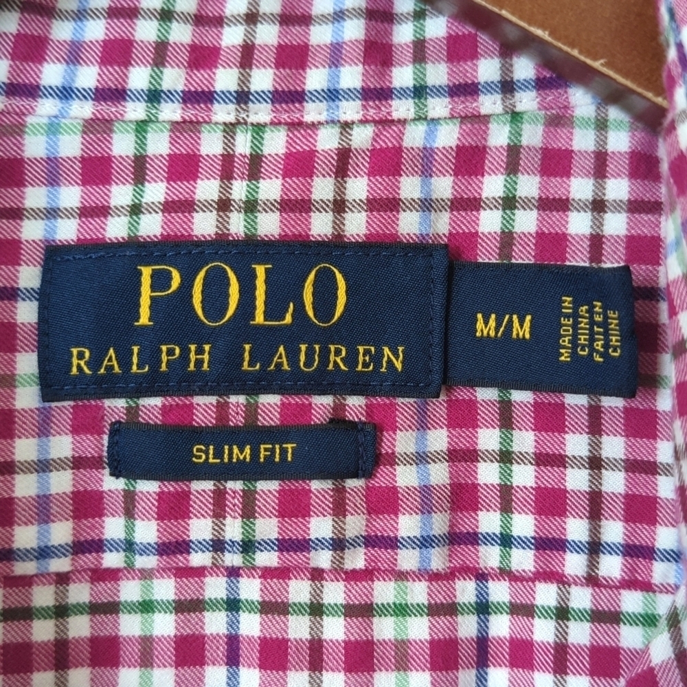 Polo Ralph Lauren Plaid Slim Fit Long Sleeve Button Down Shirt Hot Pink Medium - Picture 4 of 11